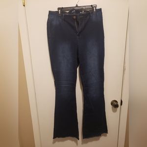 Dark denim, flared jeans